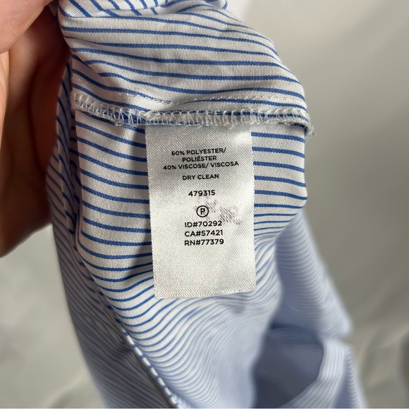 Ann Taylor White Blue Pin Striped Long Sleeve Button Down Top - Picture 4 of 5